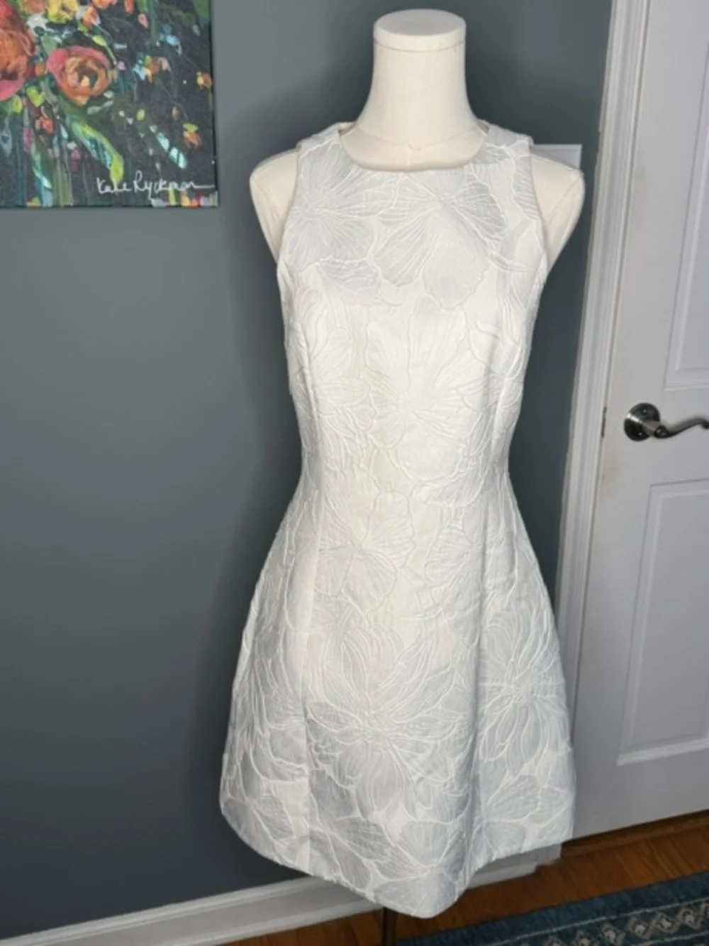 Alice + Olivia White Embroidered Fit & Flare Dress Size 10 - Picture 2 of 4